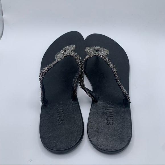 NWOB Schutz Tilly Crystal-Embellished Sandals black leather size 6.5B 1299 - Picture 3 of 7